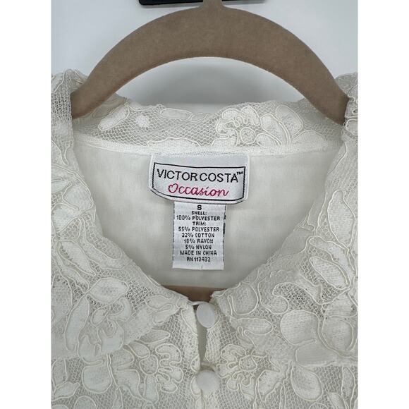 VINTAGE WOMEN’S VICTOR COSTA WHITE LACE COLLAR & SHEER RUFFLE DESIGN SIZE S - Picture 3 of 7